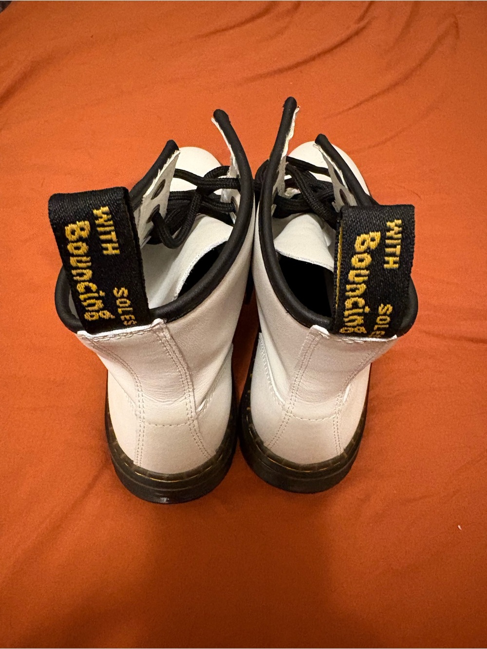 Dr. Martens White Lace-Up Boots with Black Laces. Like new. Women’s 6.